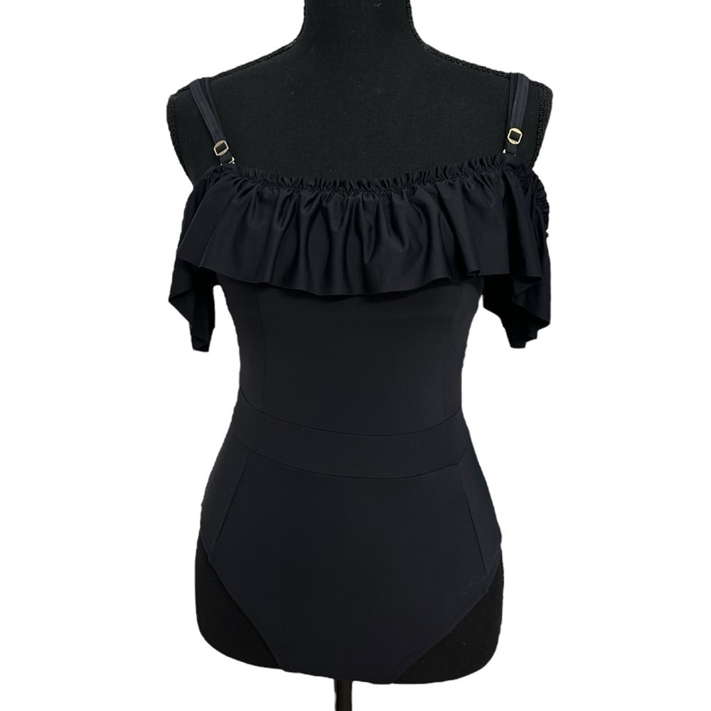 Bleu Rod Beattie Swimsuit One Piece Black Off Shoulder Coquette Size 6 Small